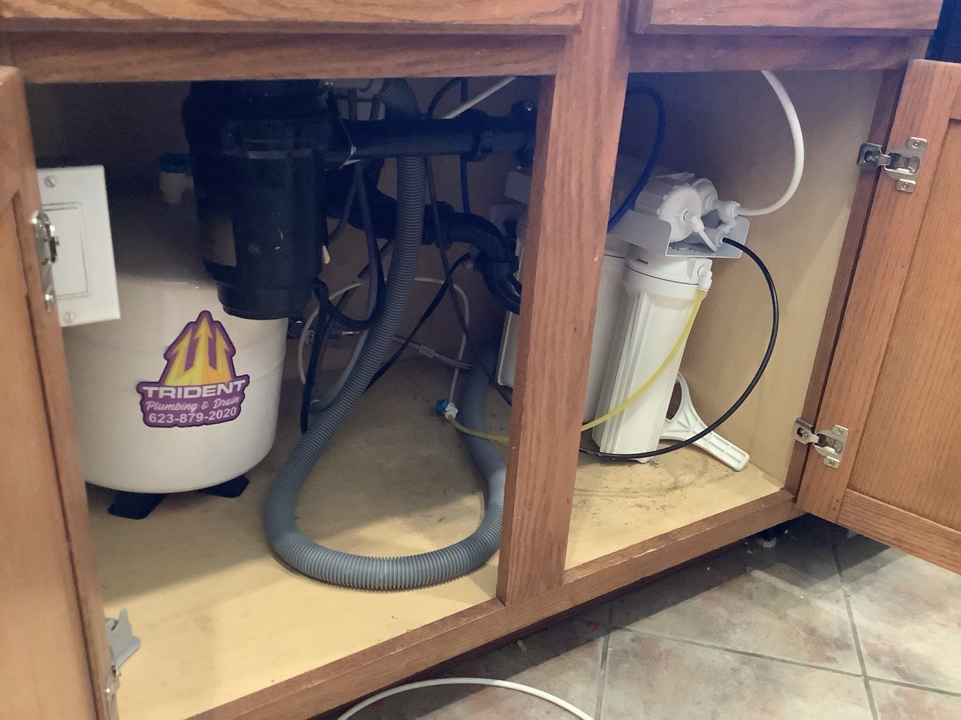 RO system installed under kitchen sink